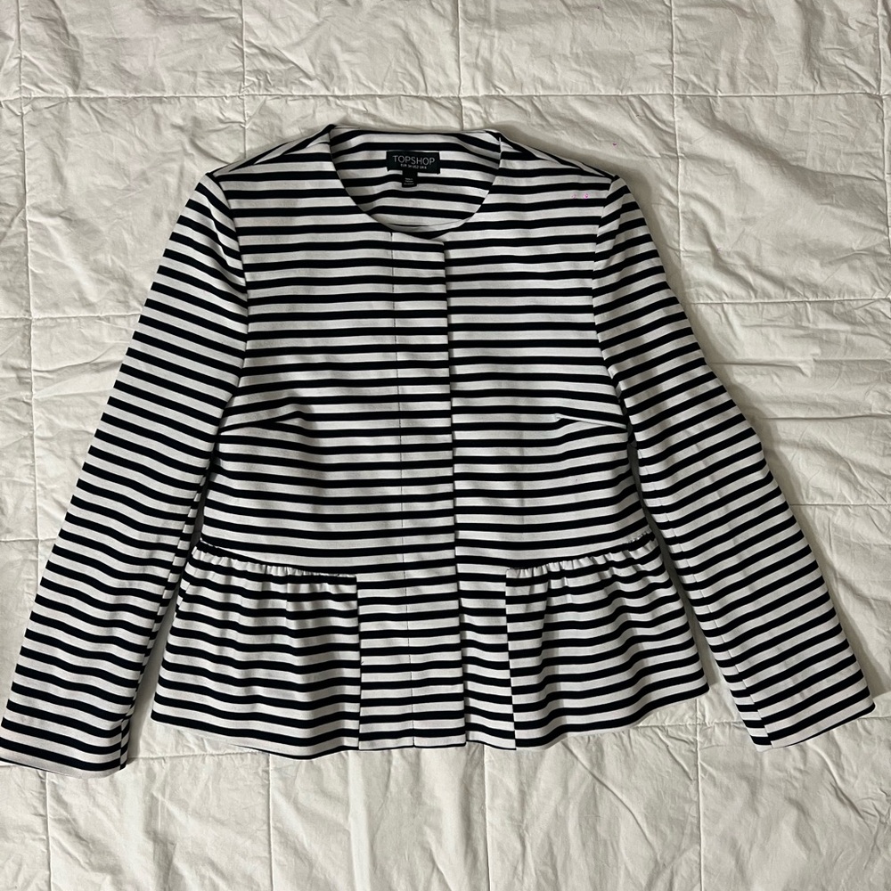 Topshop Navy and White Striped Blazer